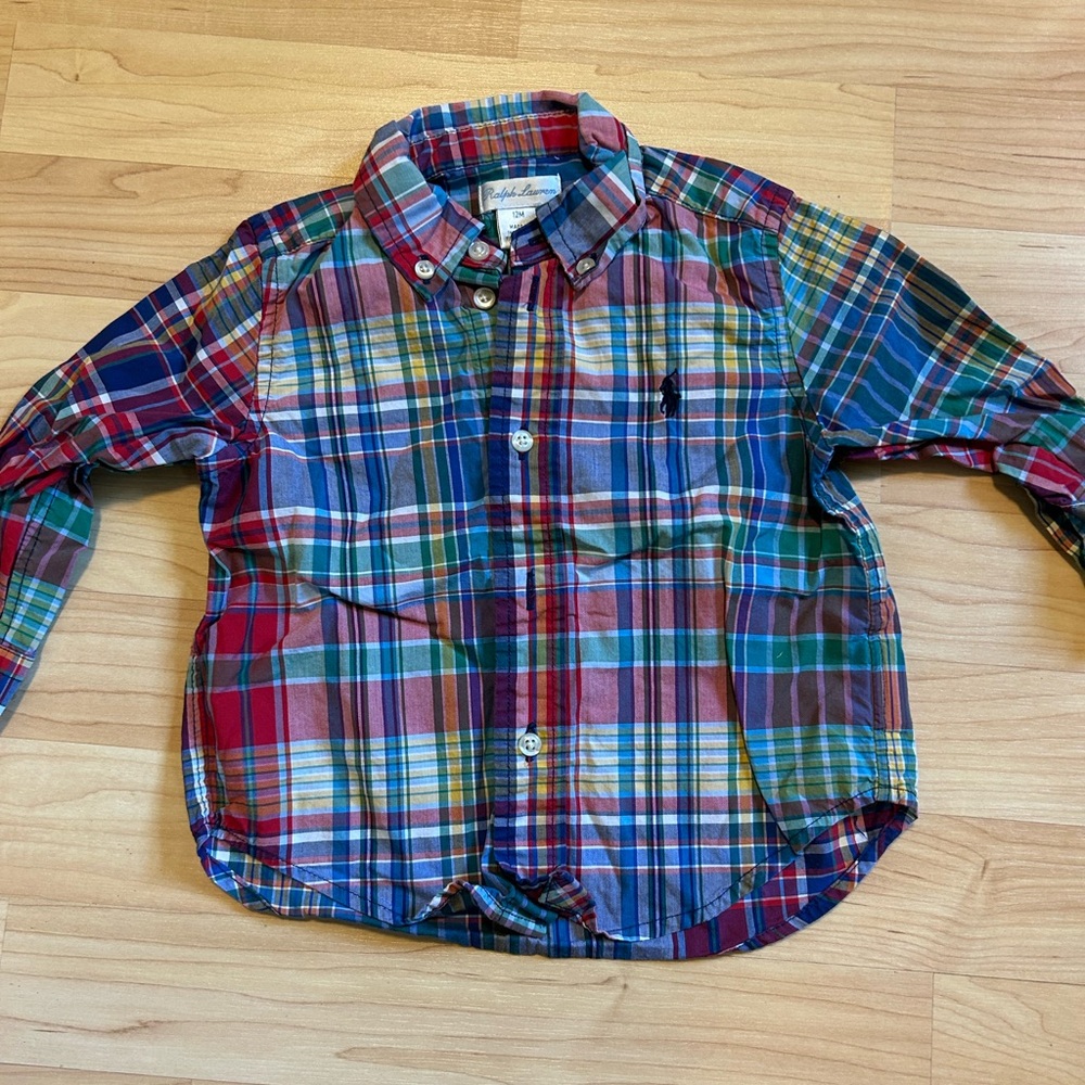 Ralph Lauren Plaid Cotton Poplin Button-Up Shirt 12M
